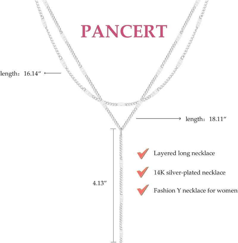 Pancert Gold Necklace for Women, Dainty Long Necklace 14k Gold Plated/Silver Y-Shaped Pendant Necklace Trendy Layered Cz Beaded Chain Lip chain Drop Necklaces for Women Gift Jewelry - Image 4